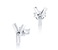 Y Shaped CZ Silver Ear Stud STS-3247